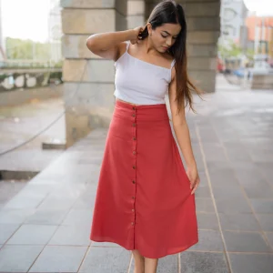 Aura Front Button Linen Skirt