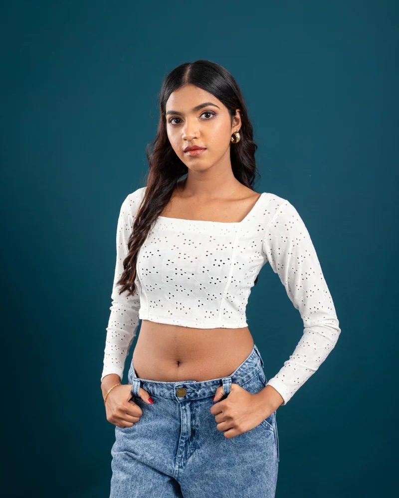 Serene Eyelet Long Sleeve Crop Top