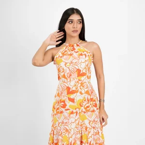 Graceful Halter-Neck Tiered Dress