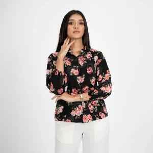 Elegant Bloom Button-Up Blouse