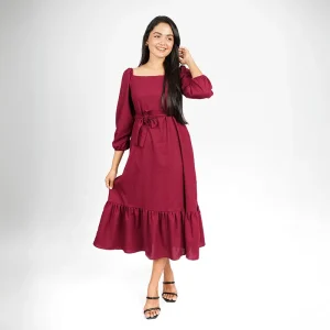 Graceful Puff-Sleeve Midi Dress