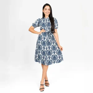 Vintage Bloom Puff Sleeve Midi Dress