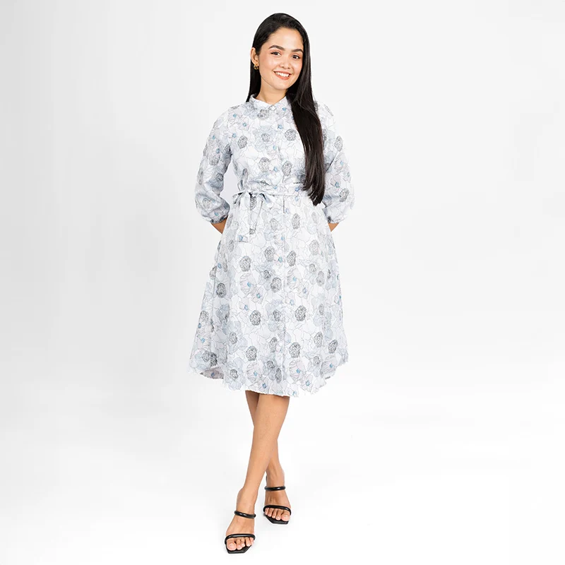 Graceful Blossom Belted Shirt Dress ash