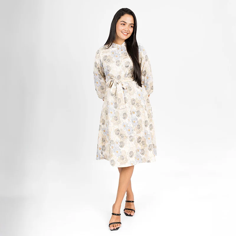 Graceful Blossom Belted Shirt Dress green