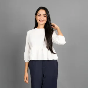 Chic Flounce Hem Linen Blouse